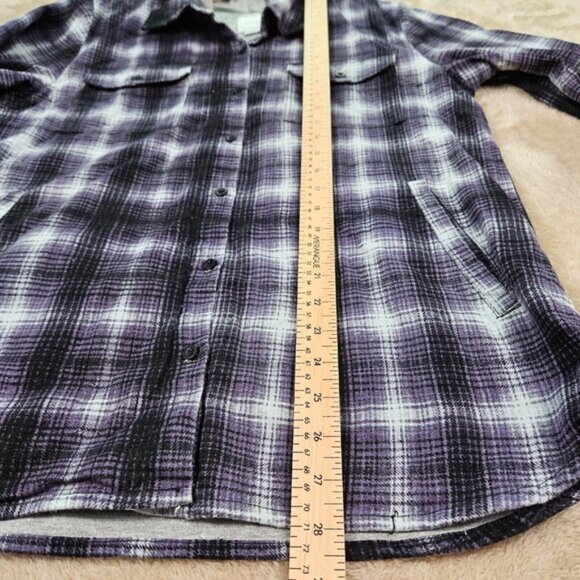 RCVA Jacket Hooded Purple White Black Plaid Pockets Long Sleeve Womens Size L - Picture 6 of 11